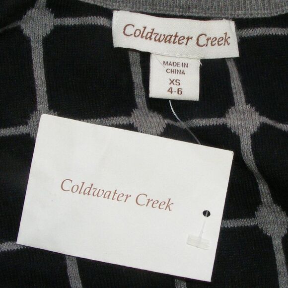 new COLDWATER CREEK Cardigan, XS/4-6 Windowpane, 3/4 sleeves, Gray & Black - Picture 10 of 13